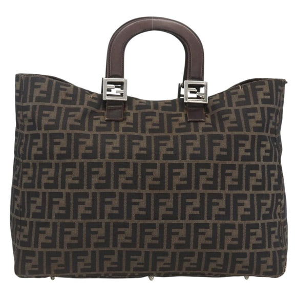 FENDI Zucca Canvas Hand Bag Black Brown Auth 162179