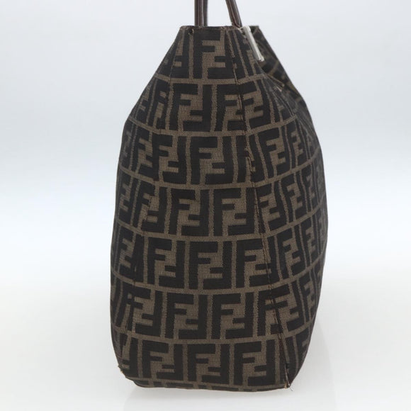 FENDI Zucca Canvas Hand Bag Black Brown Auth 162179
