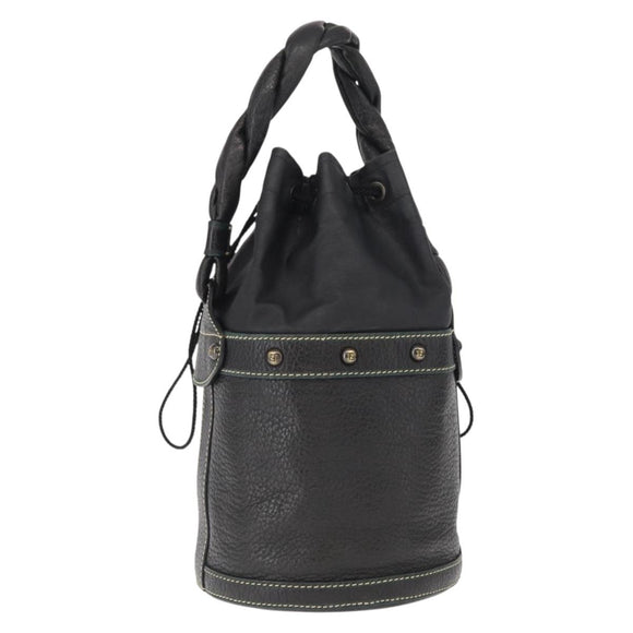 FENDI Hand Bag Leather Black Auth 162180