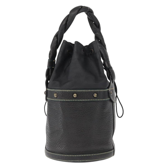 FENDI Hand Bag Leather Black Auth 162180