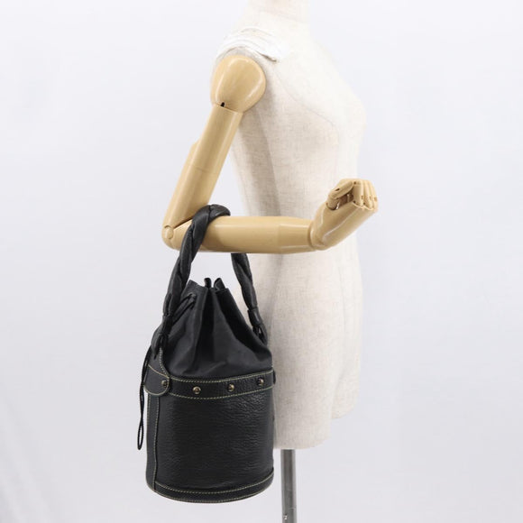 FENDI Hand Bag Leather Black Auth 162180