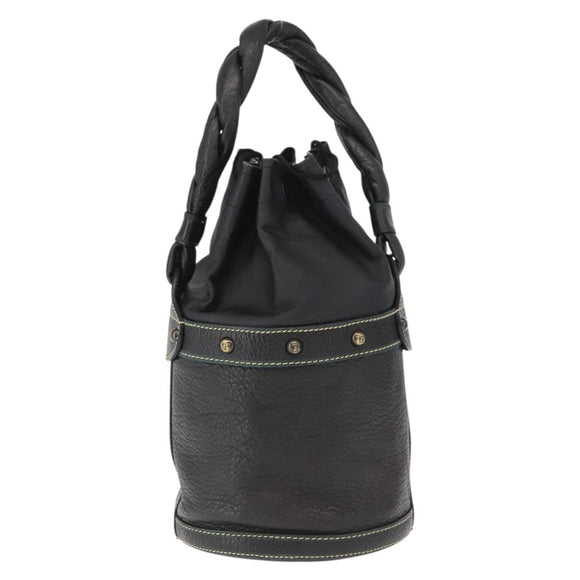 FENDI Hand Bag Leather Black Auth 162180