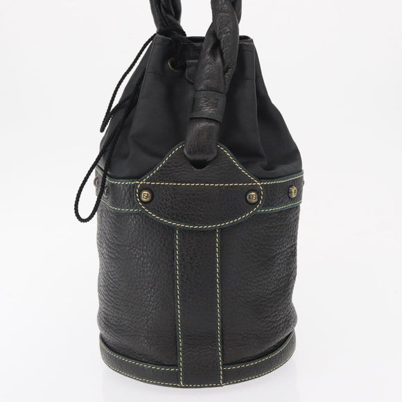 FENDI Hand Bag Leather Black Auth 162180
