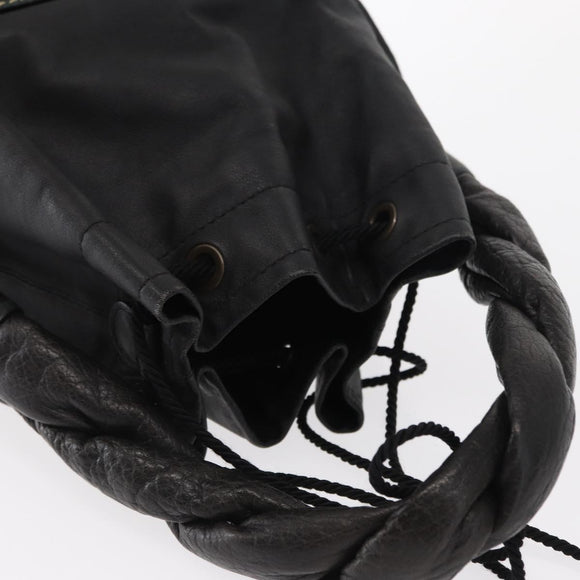 FENDI Hand Bag Leather Black Auth 162180