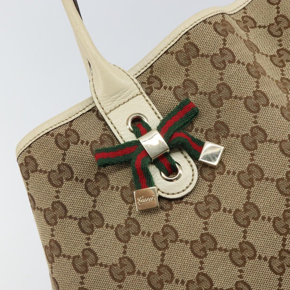 GUCCI GG Canvas Web Sherry Line Tote Bag Beige Gold 163805 Auth 162183