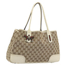 GUCCI GG Canvas Web Sherry Line Tote Bag Beige Gold 163805 Auth 162183-1