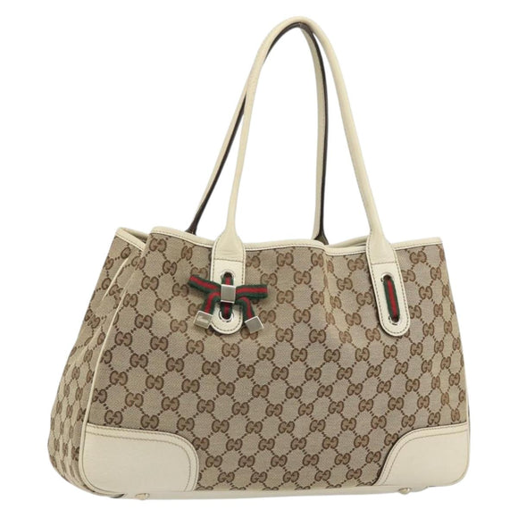 GUCCI GG Canvas Web Sherry Line Tote Bag Beige Gold 163805 Auth 162183