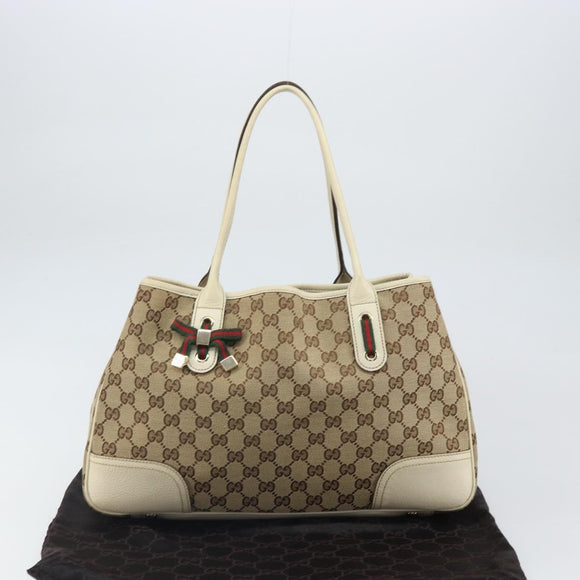 GUCCI GG Canvas Web Sherry Line Tote Bag Beige Gold 163805 Auth 162183