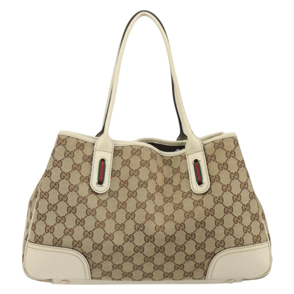 GUCCI GG Canvas Web Sherry Line Tote Bag Beige Gold 163805 Auth 162183