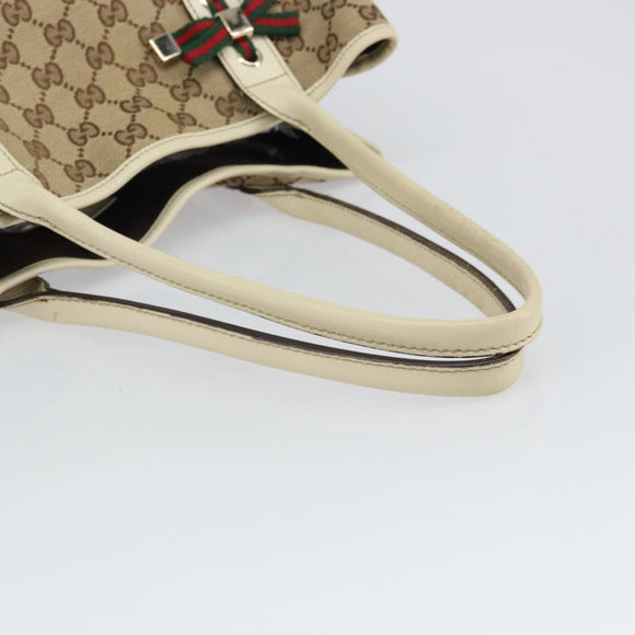 GUCCI GG Canvas Web Sherry Line Tote Bag Beige Gold 163805 Auth 162183
