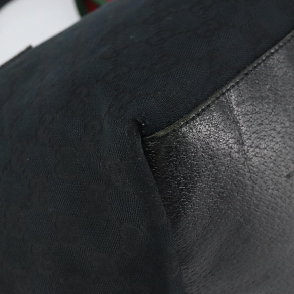 GUCCI GG Canvas Web Sherry Line Tote Bag Black Red 131230 Auth 162189
