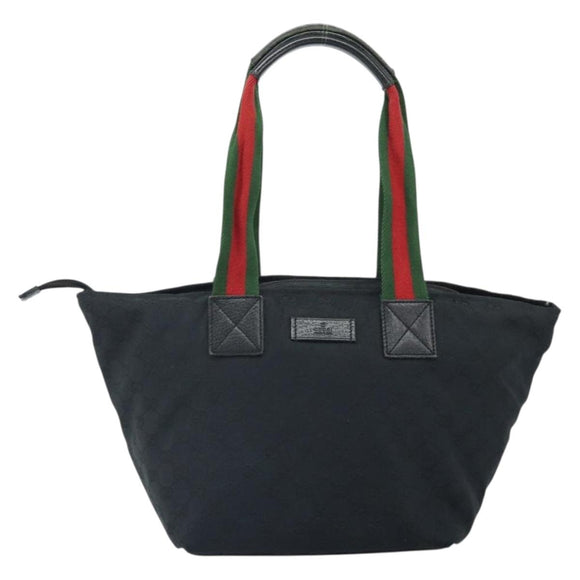 GUCCI GG Canvas Web Sherry Line Tote Bag Black Red 131230 Auth 162189