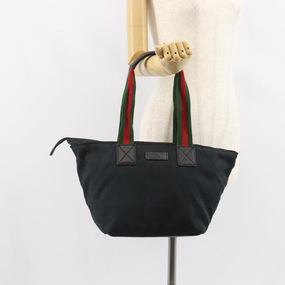 GUCCI GG Canvas Web Sherry Line Tote Bag Black Red 131230 Auth 162189