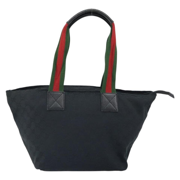 GUCCI GG Canvas Web Sherry Line Tote Bag Black Red 131230 Auth 162189