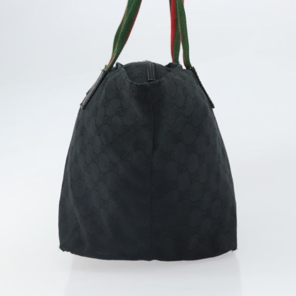 GUCCI GG Canvas Web Sherry Line Tote Bag Black Red 131230 Auth 162189