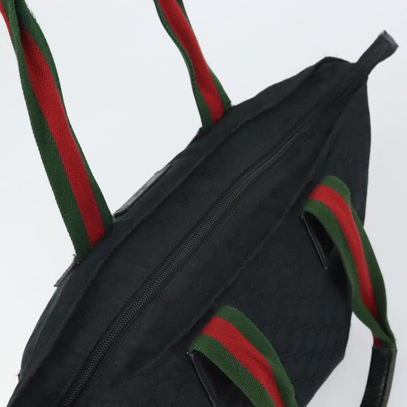 GUCCI GG Canvas Web Sherry Line Tote Bag Black Red 131230 Auth 162189