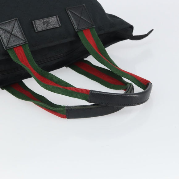 GUCCI GG Canvas Web Sherry Line Tote Bag Black Red 131230 Auth 162189