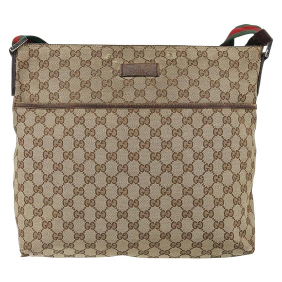 GUCCI GG Canvas Web Sherry Line Shoulder Bag Beige Silver 189751 Auth 162190
