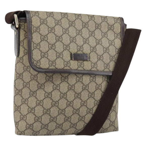 GUCCI GG Supreme Shoulder Bag PVC Beige Gold 223666 Auth 162192