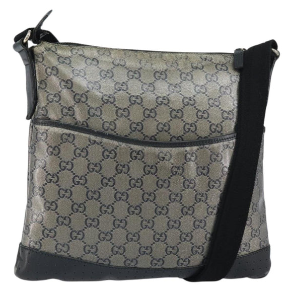 GUCCI GG Crystal Shoulder Bag Coated Canvas Navy Gold 145857 Auth 162193