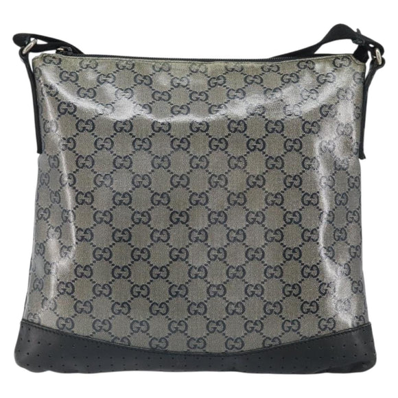 GUCCI GG Crystal Shoulder Bag Coated Canvas Navy Gold 145857 Auth 162193