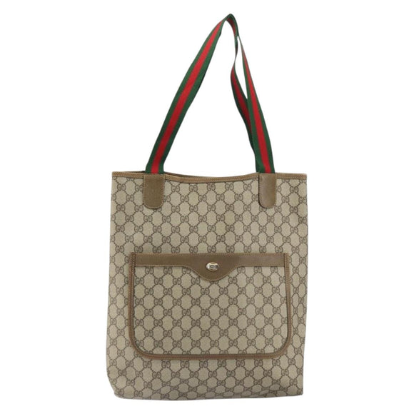GUCCI GG Supreme Web Sherry Line Tote Bag PVC Beige 39 02 003 Auth 162194