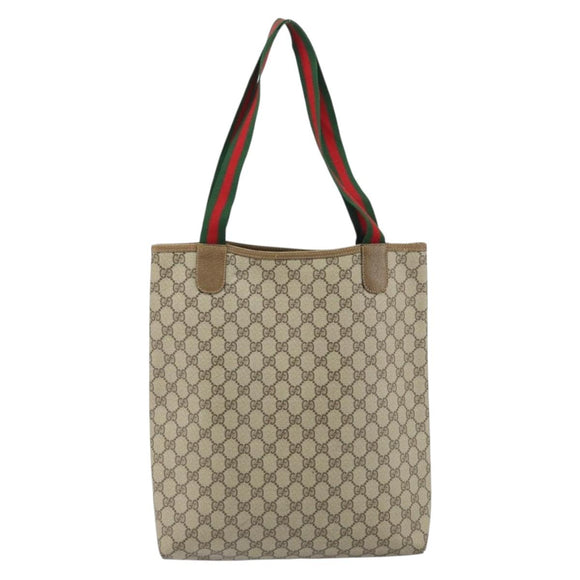 GUCCI GG Supreme Web Sherry Line Tote Bag PVC Beige 39 02 003 Auth 162194