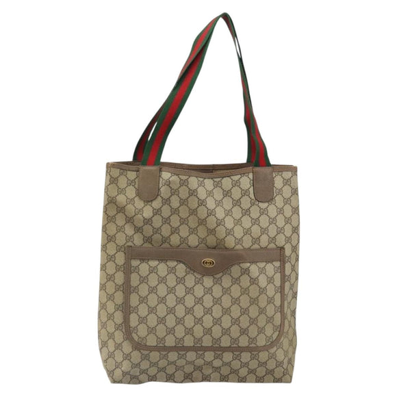 GUCCI GG Supreme Web Sherry Line Tote Bag PVC Beige 39 02 003 Auth 162195