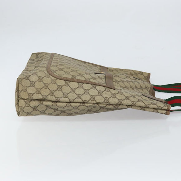 GUCCI GG Supreme Web Sherry Line Tote Bag PVC Beige 39 02 003 Auth 162195