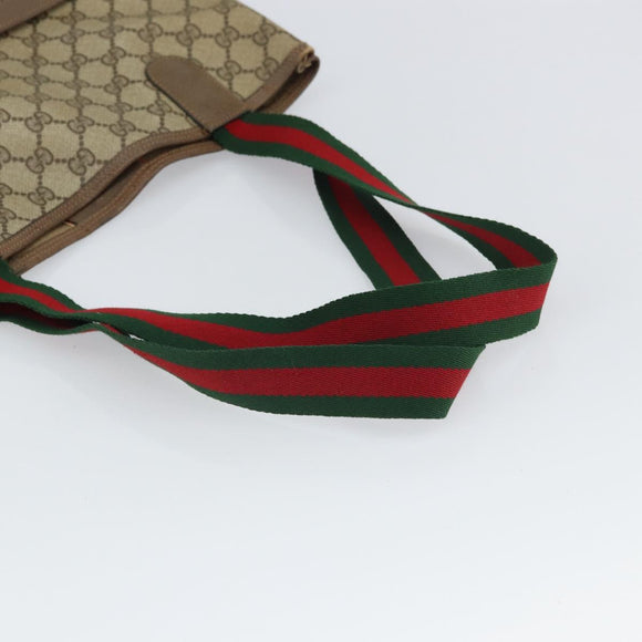 GUCCI GG Supreme Web Sherry Line Tote Bag PVC Beige 39 02 003 Auth 162195