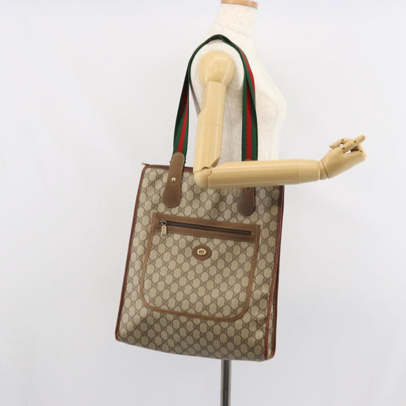 GUCCI GG Supreme Web Sherry Line Tote Bag PVC Beige Gold 89 02 092 Auth 162197