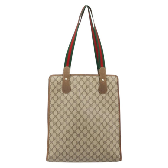 GUCCI GG Supreme Web Sherry Line Tote Bag PVC Beige Gold 89 02 092 Auth 162197