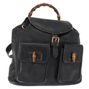 GUCCI Bamboo Backpack Leather Black Gold 003 2058 0016 Auth 162199-1