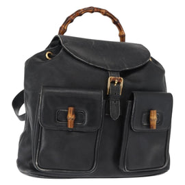 GUCCI Bamboo Backpack Leather Black Gold 003 2058 0016 Auth 162199