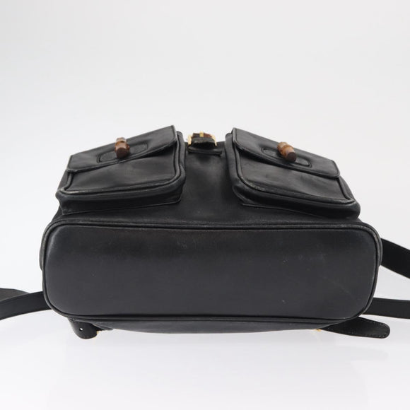 GUCCI Bamboo Backpack Leather Black Gold 003 2058 0016 Auth 162199