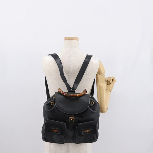 GUCCI Bamboo Backpack Leather Black Gold 003 2058 0016 Auth 162199