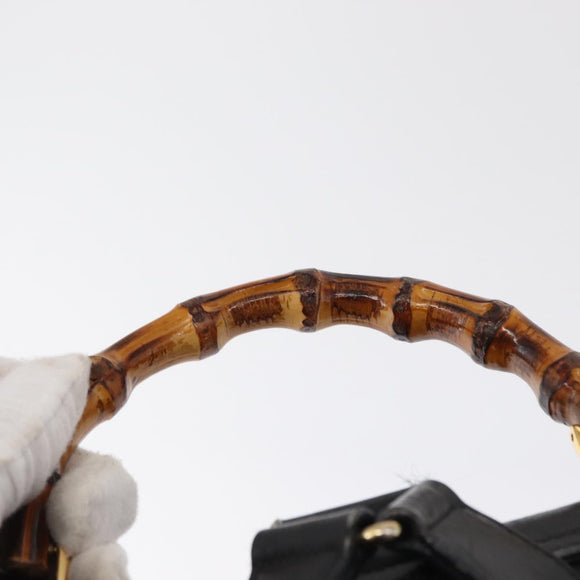 GUCCI Bamboo Backpack Leather Black Gold 003 2058 0016 Auth 162199