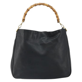 GUCCI Bamboo Shoulder Bag Leather Black Gold 001 1577 3444 Auth 162201 - 0