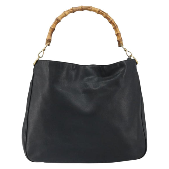 GUCCI Bamboo Shoulder Bag Leather Black Gold 001 1577 3444 Auth 162201