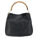 GUCCI Bamboo Shoulder Bag Leather Black Gold 001 1577 3444 Auth 162201-3
