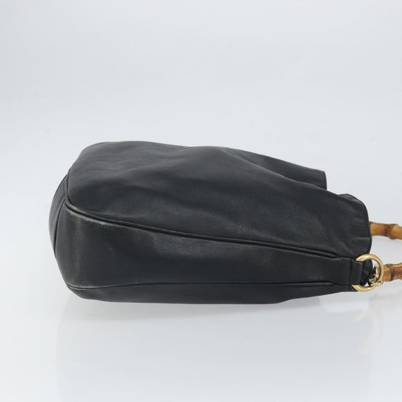 GUCCI Bamboo Shoulder Bag Leather Black Gold 001 1577 3444 Auth 162201