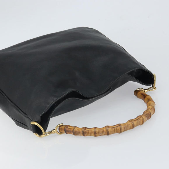 GUCCI Bamboo Shoulder Bag Leather Black Gold 001 1577 3444 Auth 162201