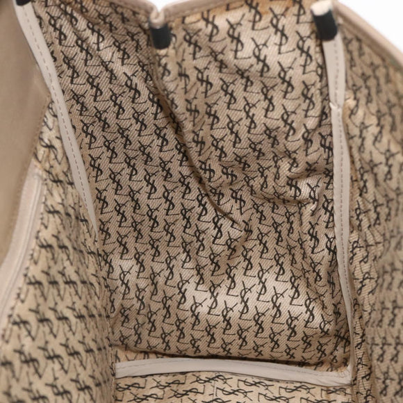SAINT LAURENT Hand Bag PVC Leather Beige Gray Auth 162205