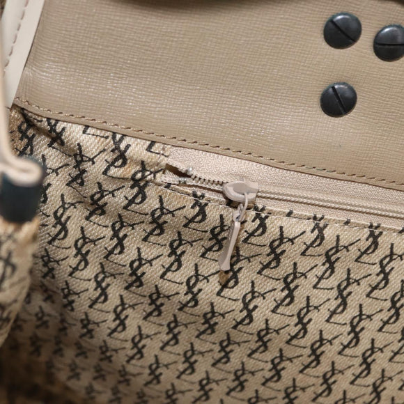 SAINT LAURENT Hand Bag PVC Leather Beige Gray Auth 162205