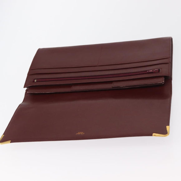 CARTIER Must Line Clutch Bag Leather Bordeaux Gold Auth 162206A