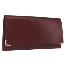 CARTIER Must Line Clutch Bag Leather Bordeaux Gold Auth 162206A