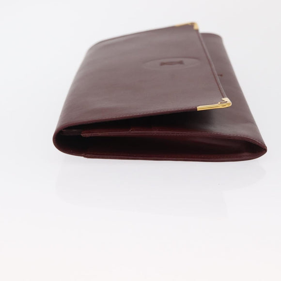 CARTIER Must Line Clutch Bag Leather Bordeaux Gold Auth 162206A