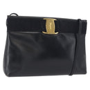 Salvatore Ferragamo Vala Shoulder Bag Leather Navy Gold Auth 162207-1