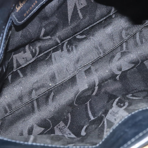 Salvatore Ferragamo Vala Shoulder Bag Leather Navy Gold Auth 162207