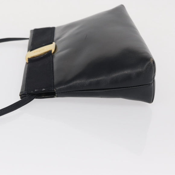 Salvatore Ferragamo Vala Shoulder Bag Leather Navy Gold Auth 162207